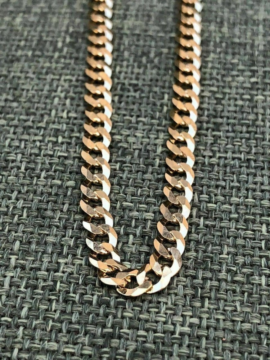 16″-30″ Pure Solid Copper Cuban Chain Necklace 14K Flat Miami Curb Link Rider4mm