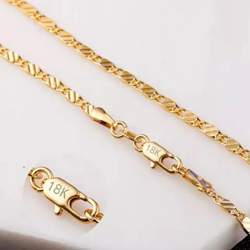 18K Gold 925 Silver Side Chain Necklace 2MM 16/18/20/22/24/26/28/30 Inch