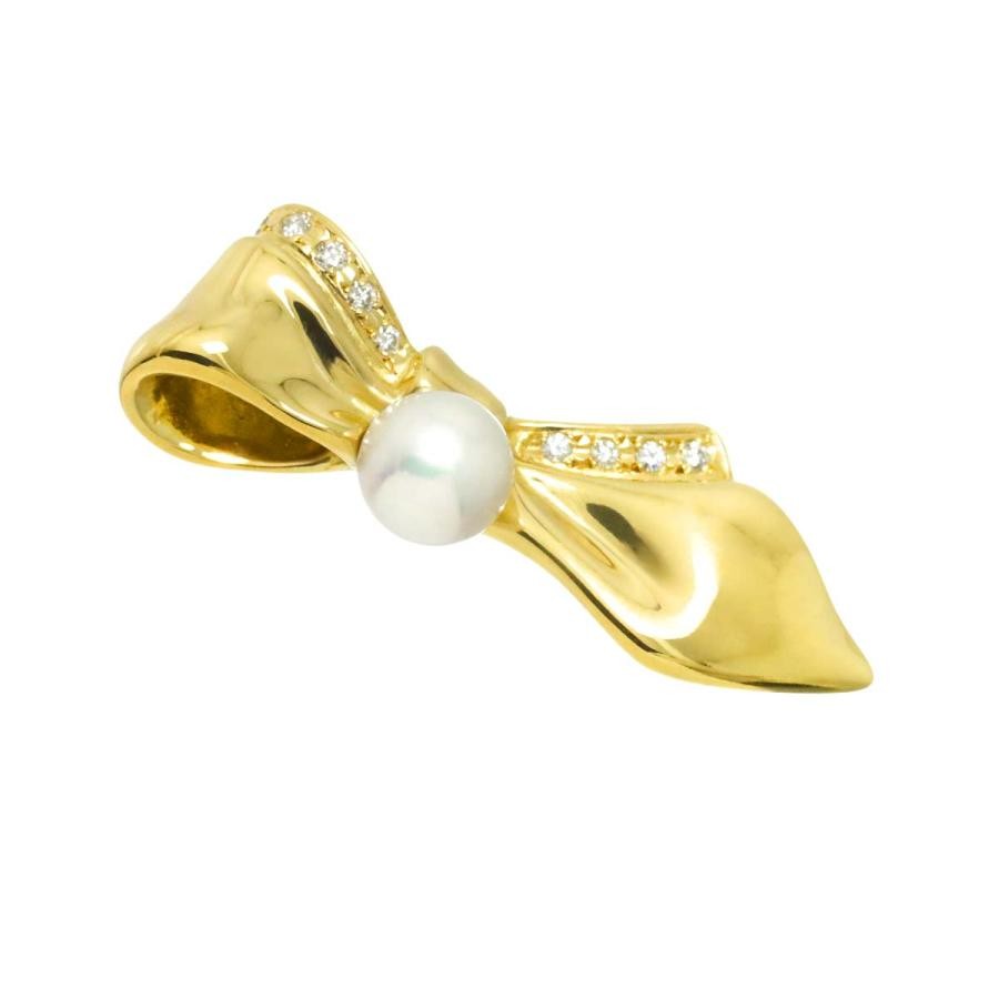 [USED]MIKIMOTO Akoya Pearl 6.5mm Pendant Top in 18K Yellow Gold Ribbon JAPAN