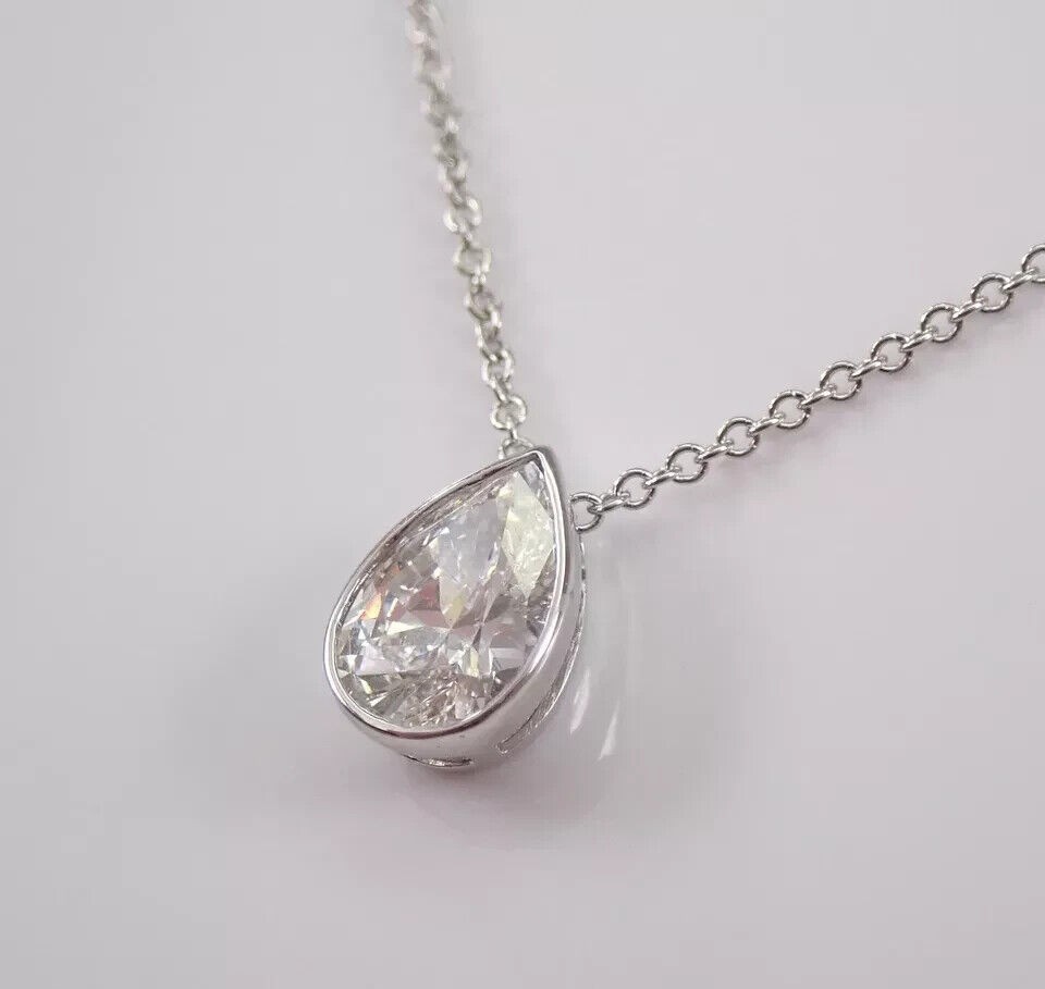 Womens Chain Pendant 1CT Pear Cut Simulated Diamond 14K White Gold Plated