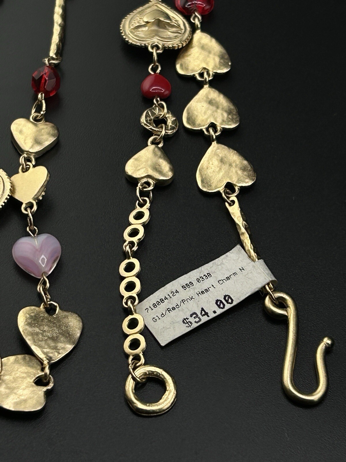New Hearts Red and Pink Gold Toned Necklace
