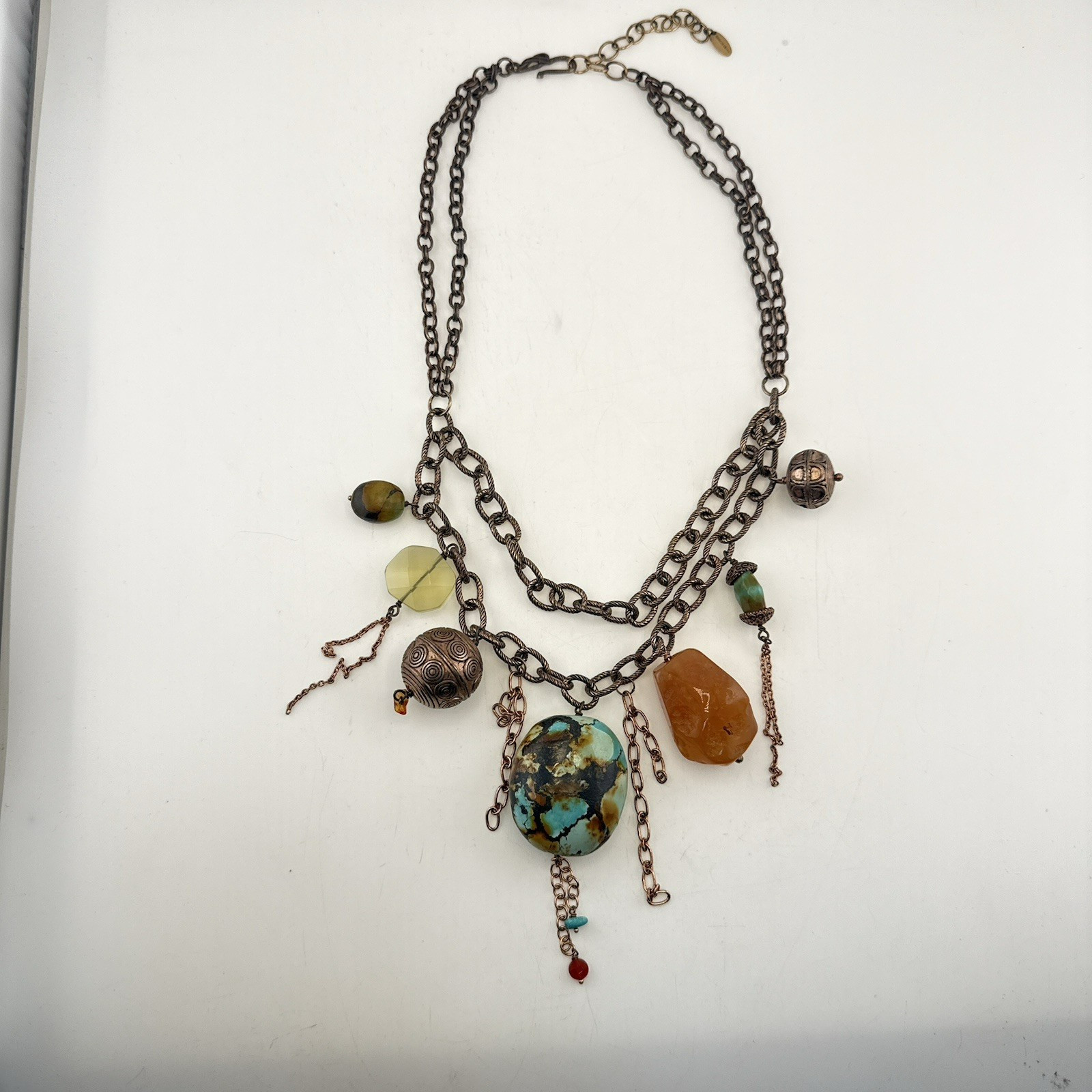 Deb Guyot Necklace Turquoise Chunky Bronze Boho Mixed Metals Artisan Southwest