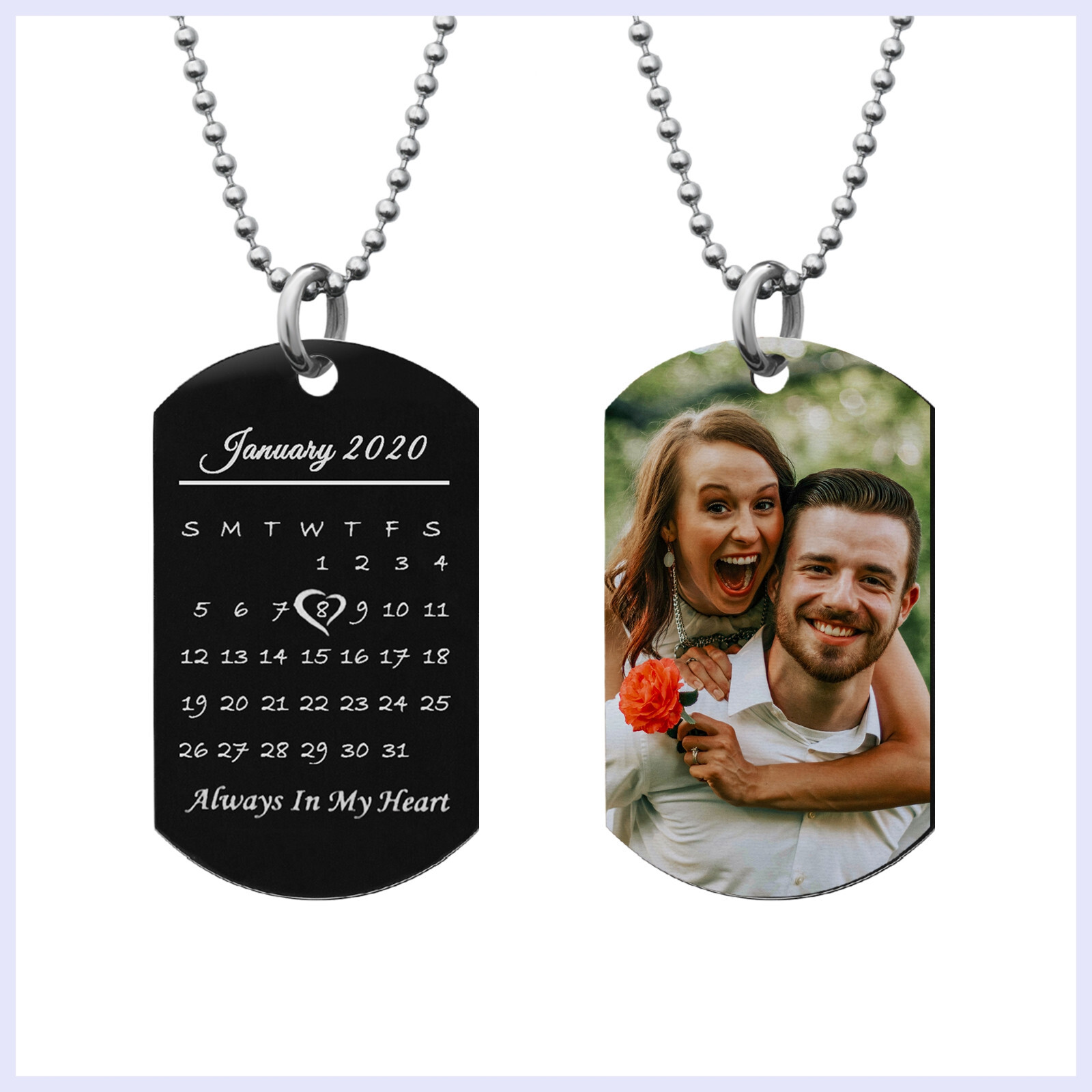 Personalized Full Color Photo Printing & Custom Calendar Date Dog Tag Necklace