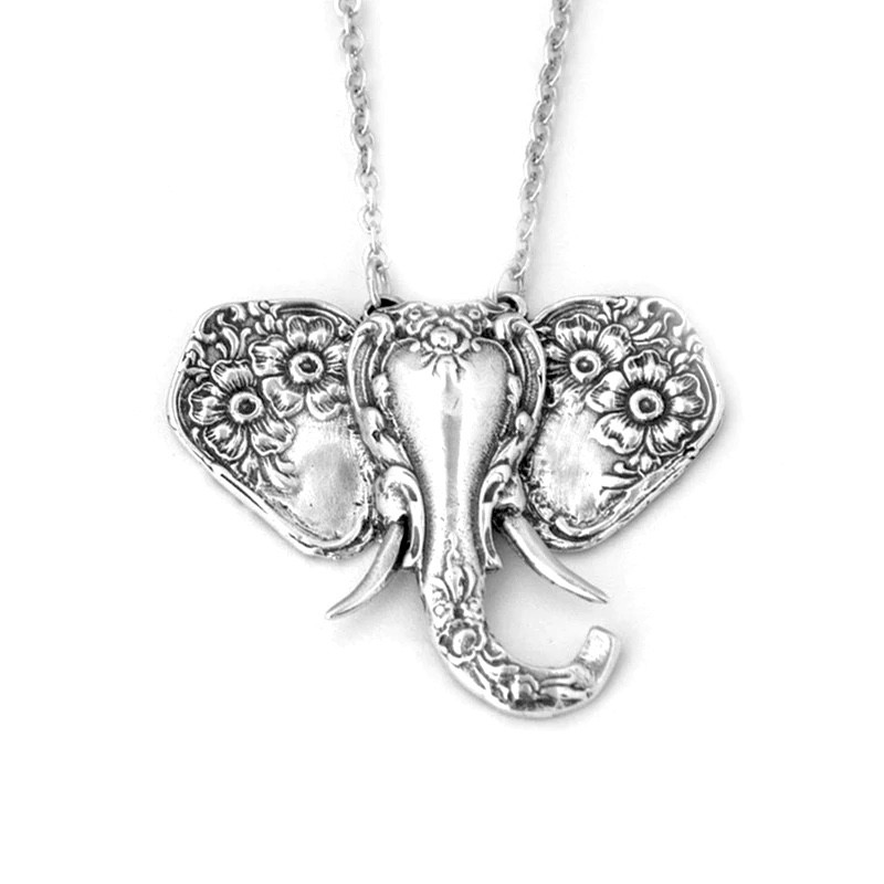Spoon Replica Elephant Pendant Necklace Women’s White Gold Plated New