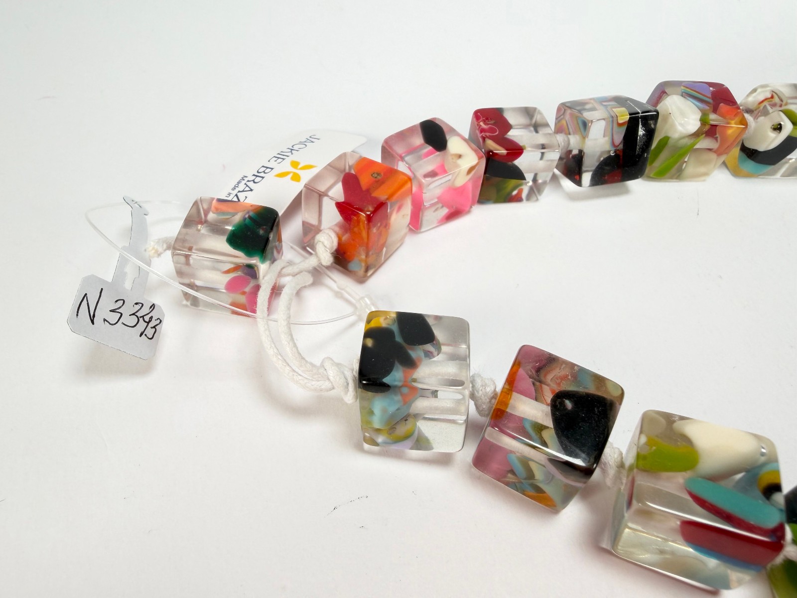 Jackie Brazil “Cascade” Mix Size Liquorice Cubes Resin Necklace ( N3343 )