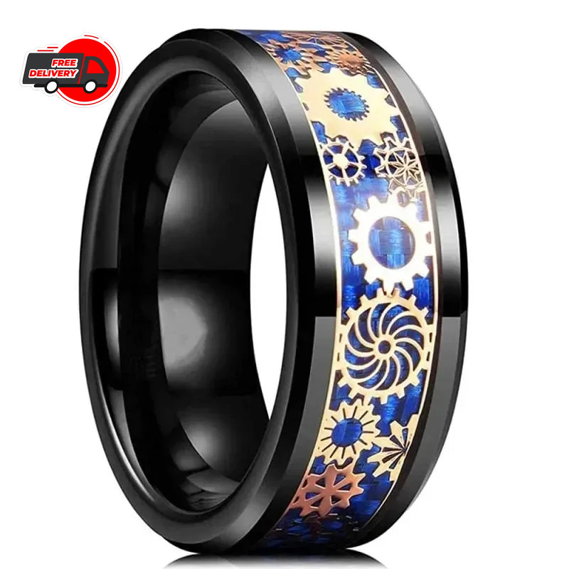 Steampunk Style Ring Stainless Steel Gear Wheel Tension Band Rock Men Jewelry