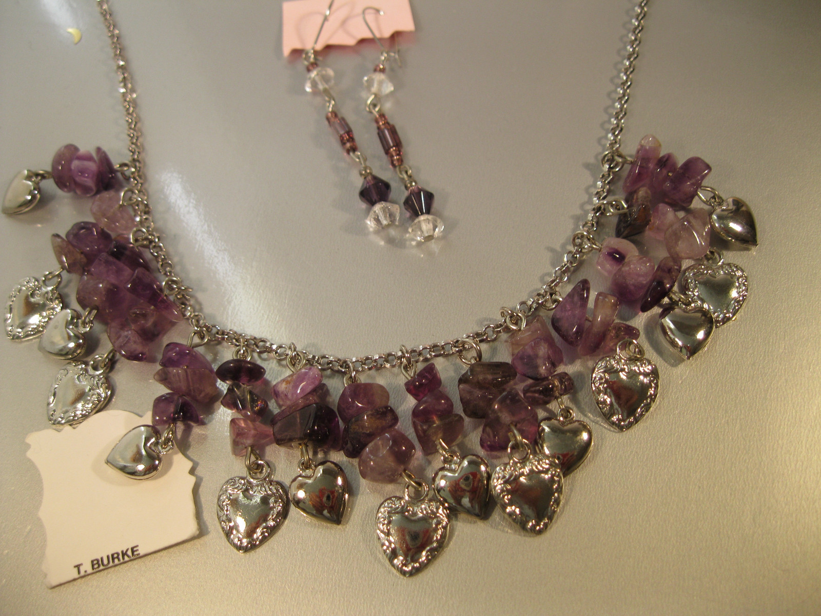 “AMETHYST & SILVER HEART NECKLACE” HANDCRAFTED IN USA! FREE EARRINGS W/PURCHASE!
