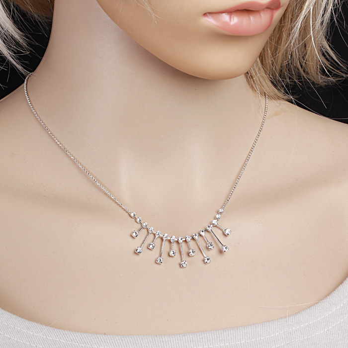 18k White Gold Filled Crystals Bridal Wedding chain Necklace Woman N-A309