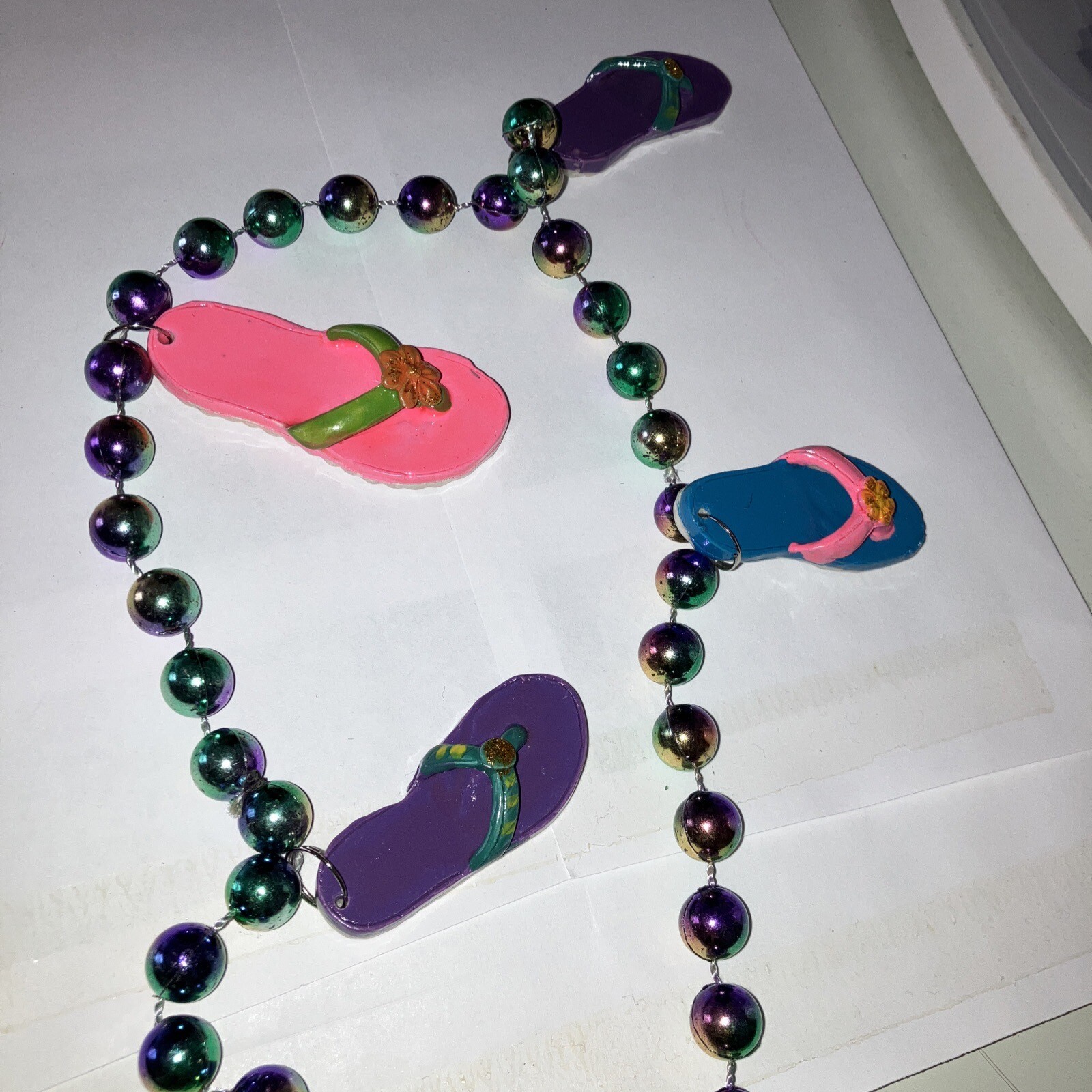 Adult/Teen Unisex Colorful, 5 Flip flops Beaded Necklace