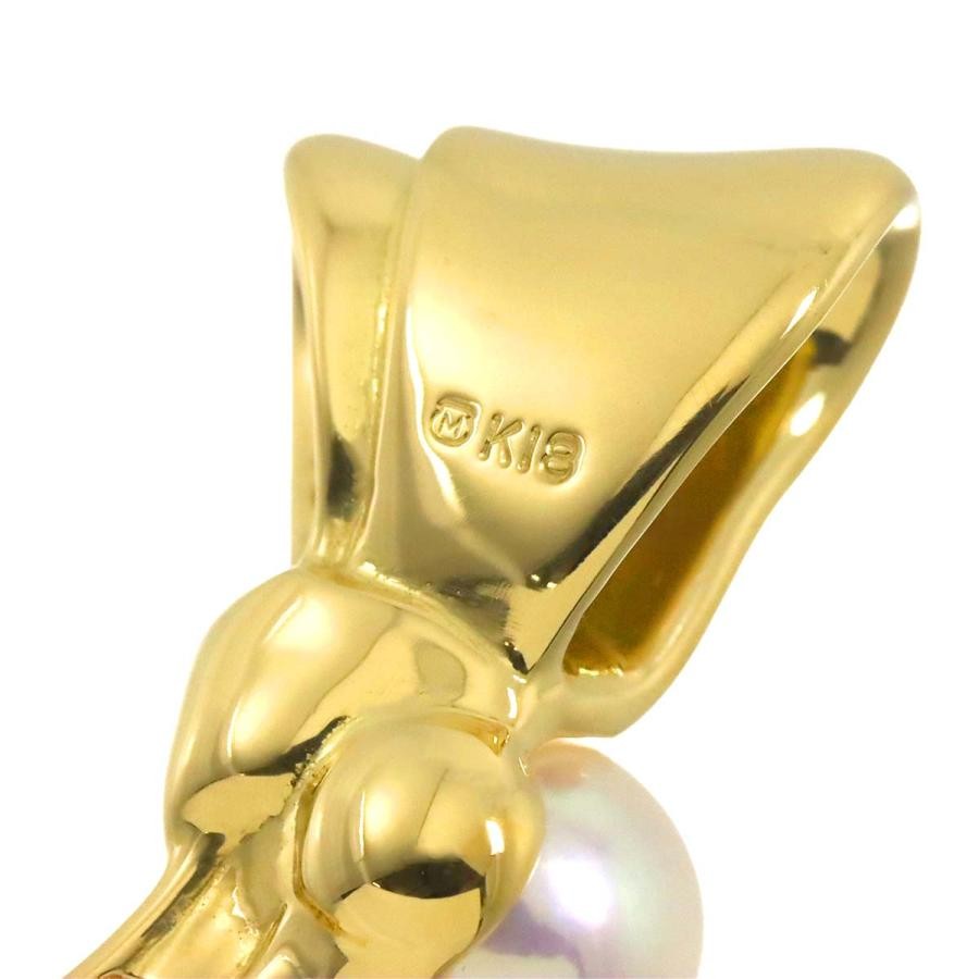 [USED]MIKIMOTO Akoya Pearl 6.5mm Pendant Top in 18K Yellow Gold Ribbon JAPAN