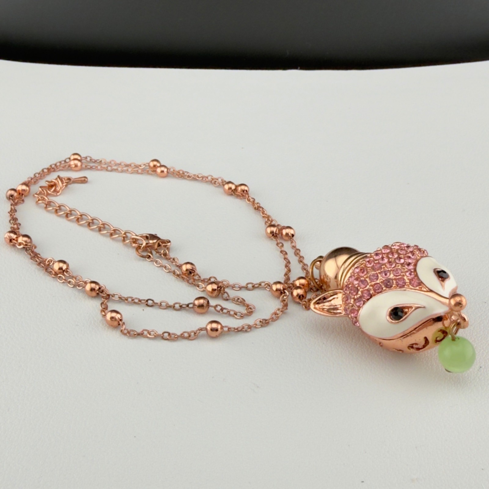 Fox Pendant Perfume Bottle Necklace Rose Gold Pink Crystals