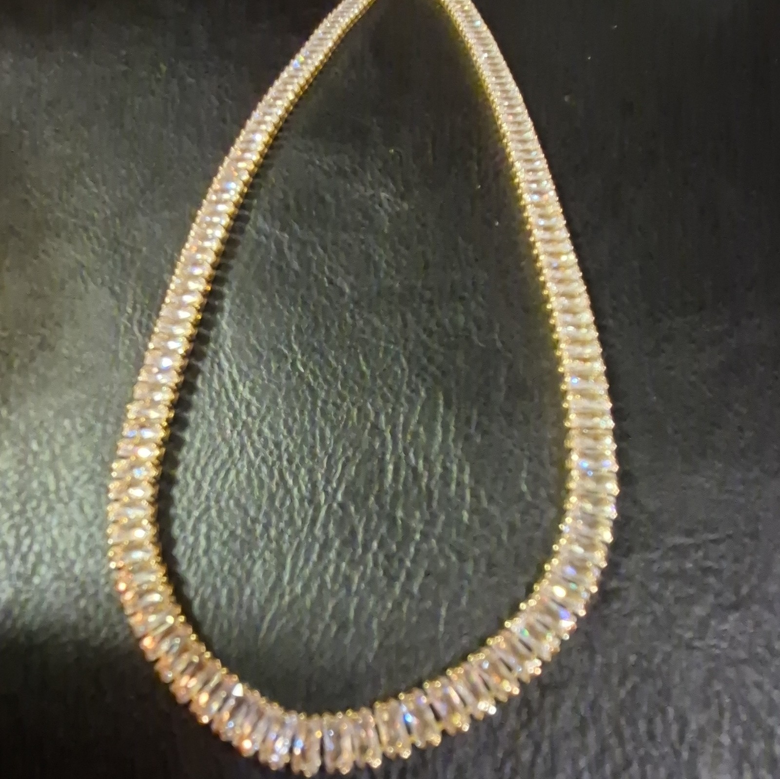 16″ Yellow Gold Plated Baguette CZ Rhinestone Tennis Chain Necklace w/ Lobster