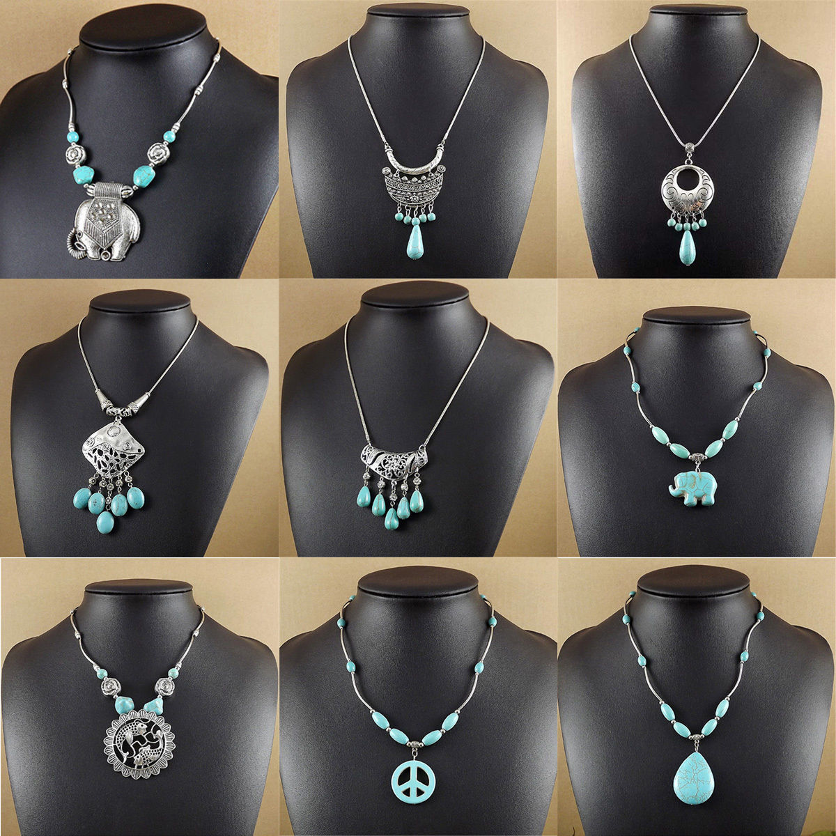 20 style Vintage Women’s Tibetan Silver Turquoise Beads String Pendant Necklace