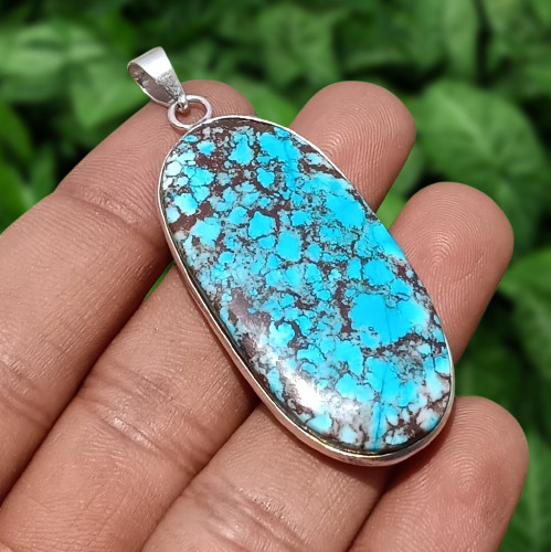 Trending Turquoise Gemstone Pendant 925 Sterling Silver Plated Handmade Jewelry