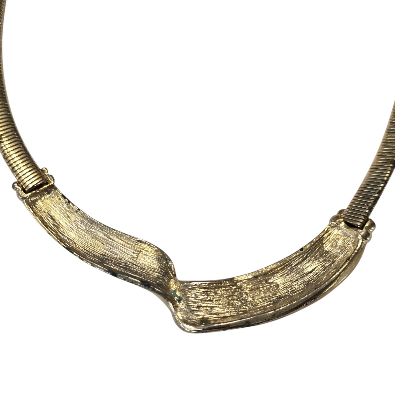 1980s Vintage Unbranded Gold tone Choker Cream Enamel Wave Design