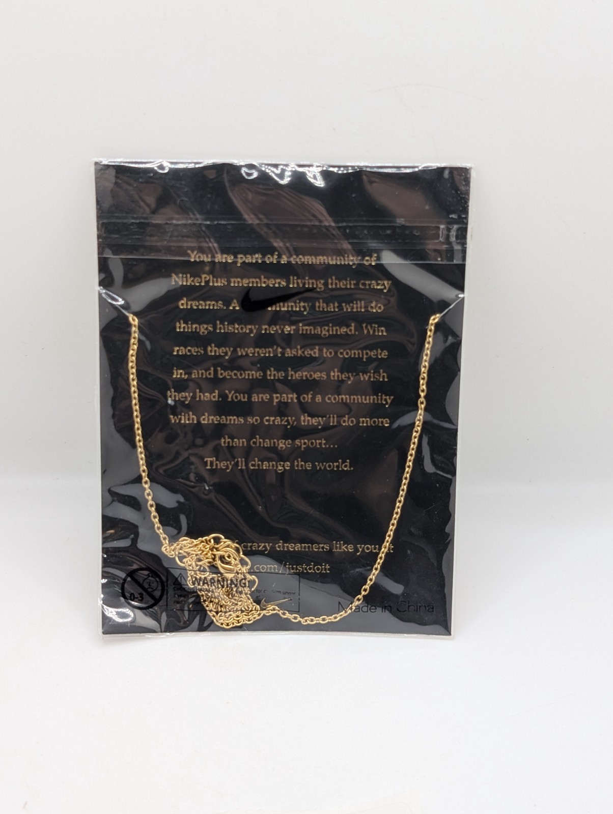 Nike Crazy Dreamer Bar Pendant Necklace Gold Tone