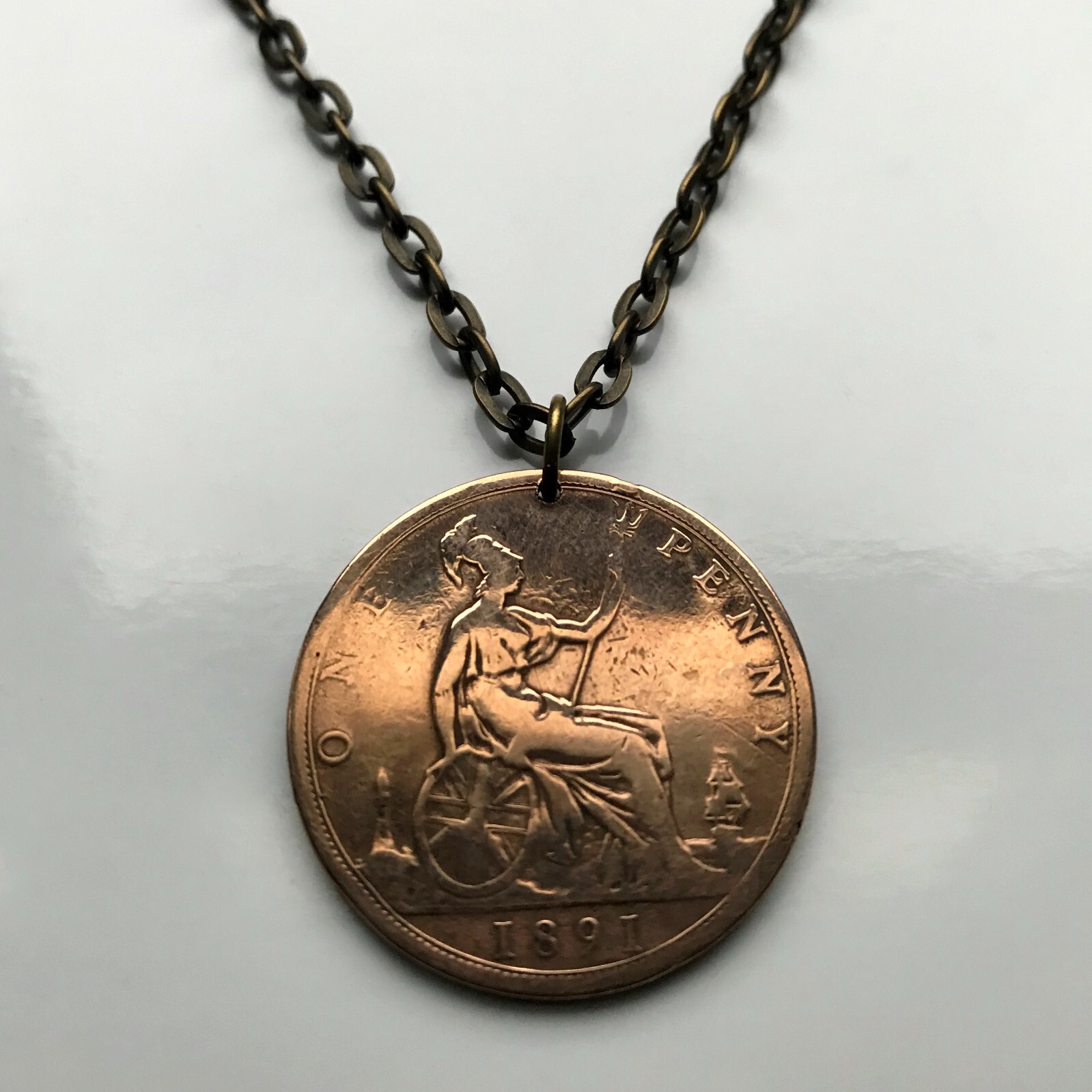 1891 United Kingdom Great Britain Penny coin pendant Queen Victoria York n000289