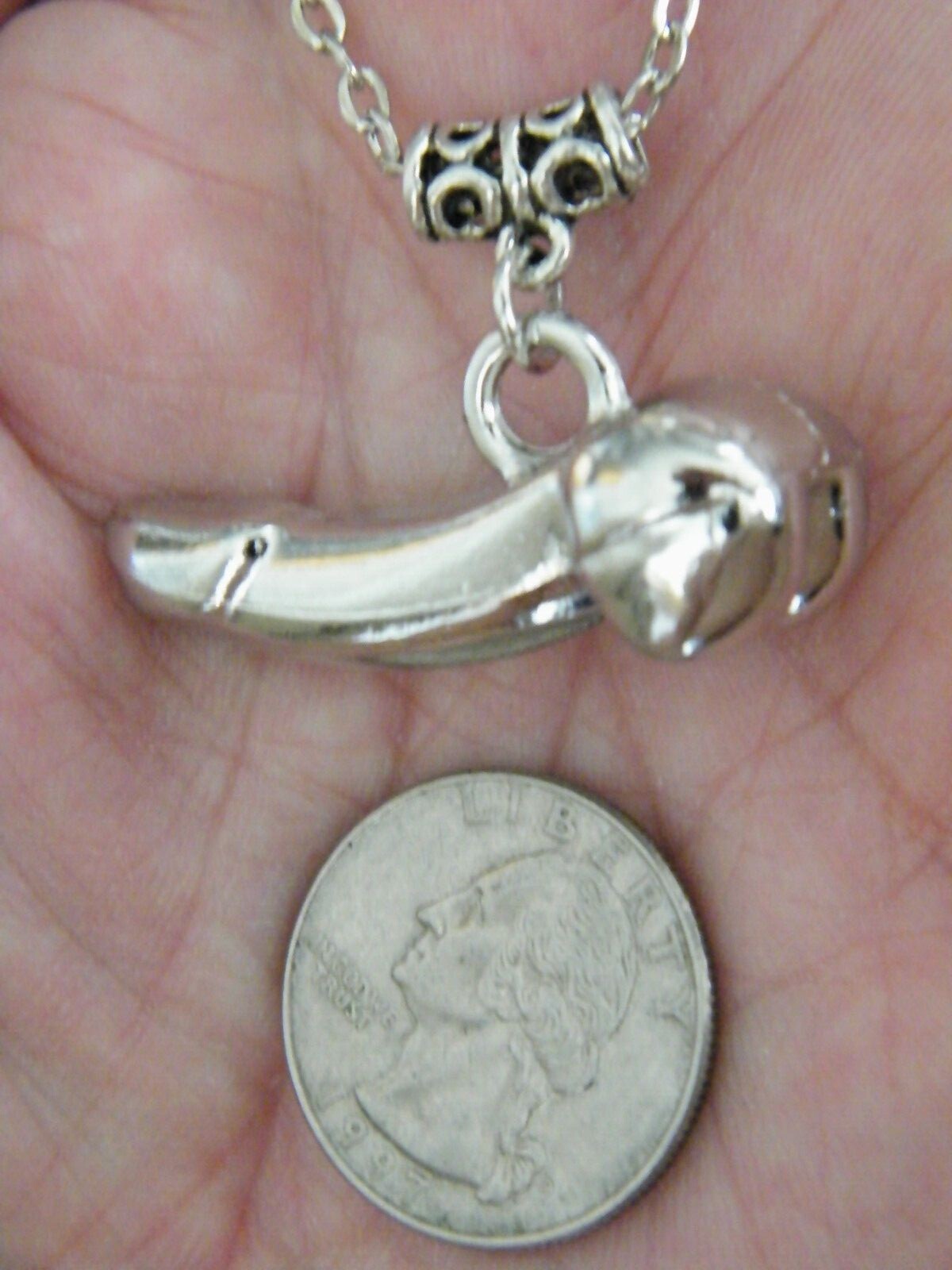 BIG PENIS Necklace 1.5″ Male Genital Silver Charm 25″ Tibet Silver Chain NEW!