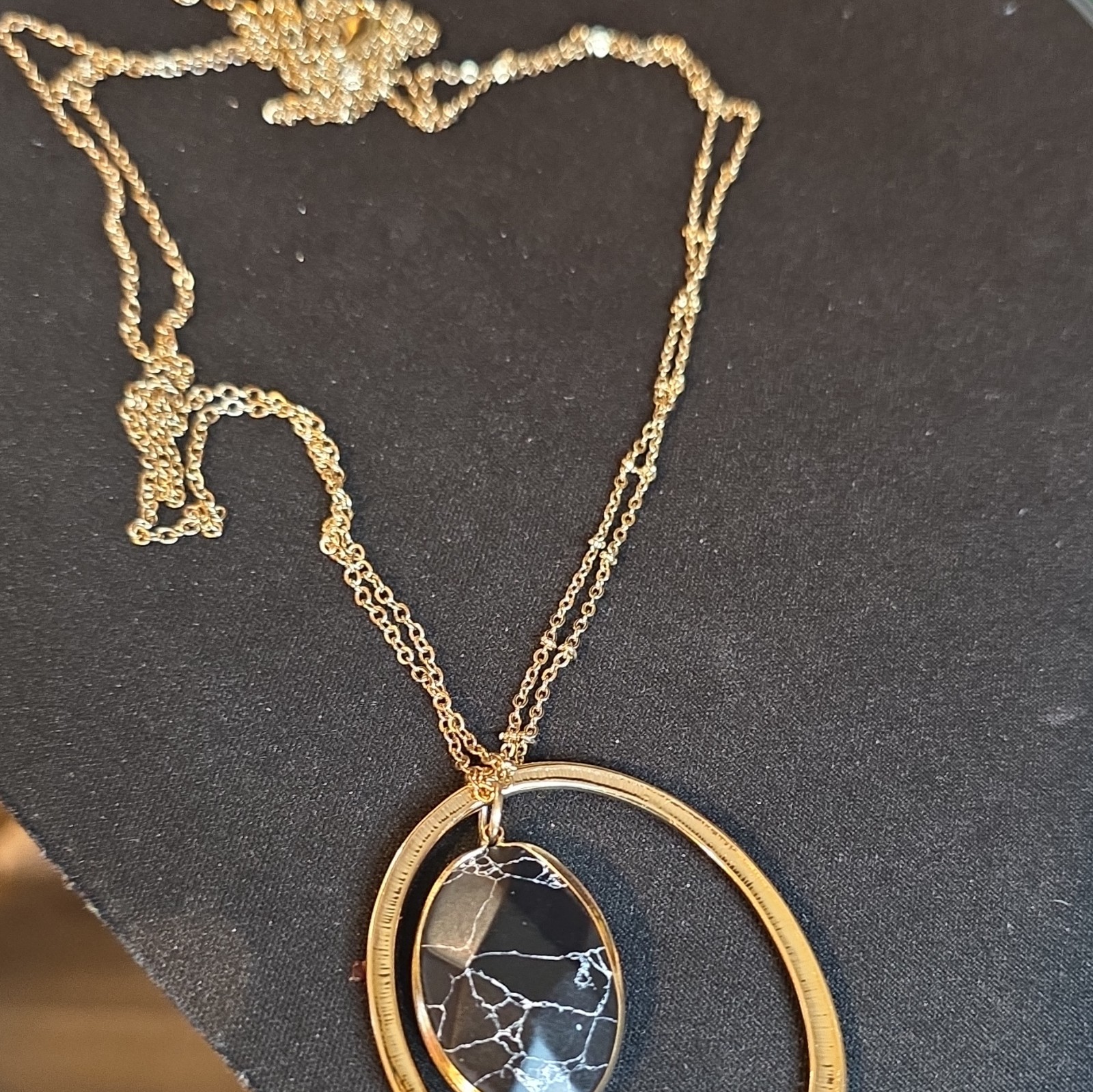 Boho Gold Black Oval Hoop Necklace