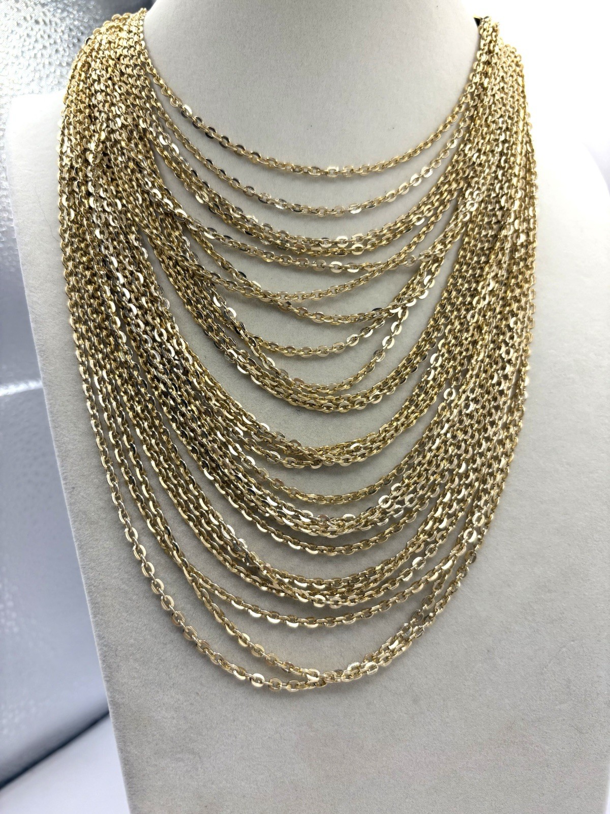 Gold Tone Chain Drape Statement Collar Necklace Multistrand West Germany