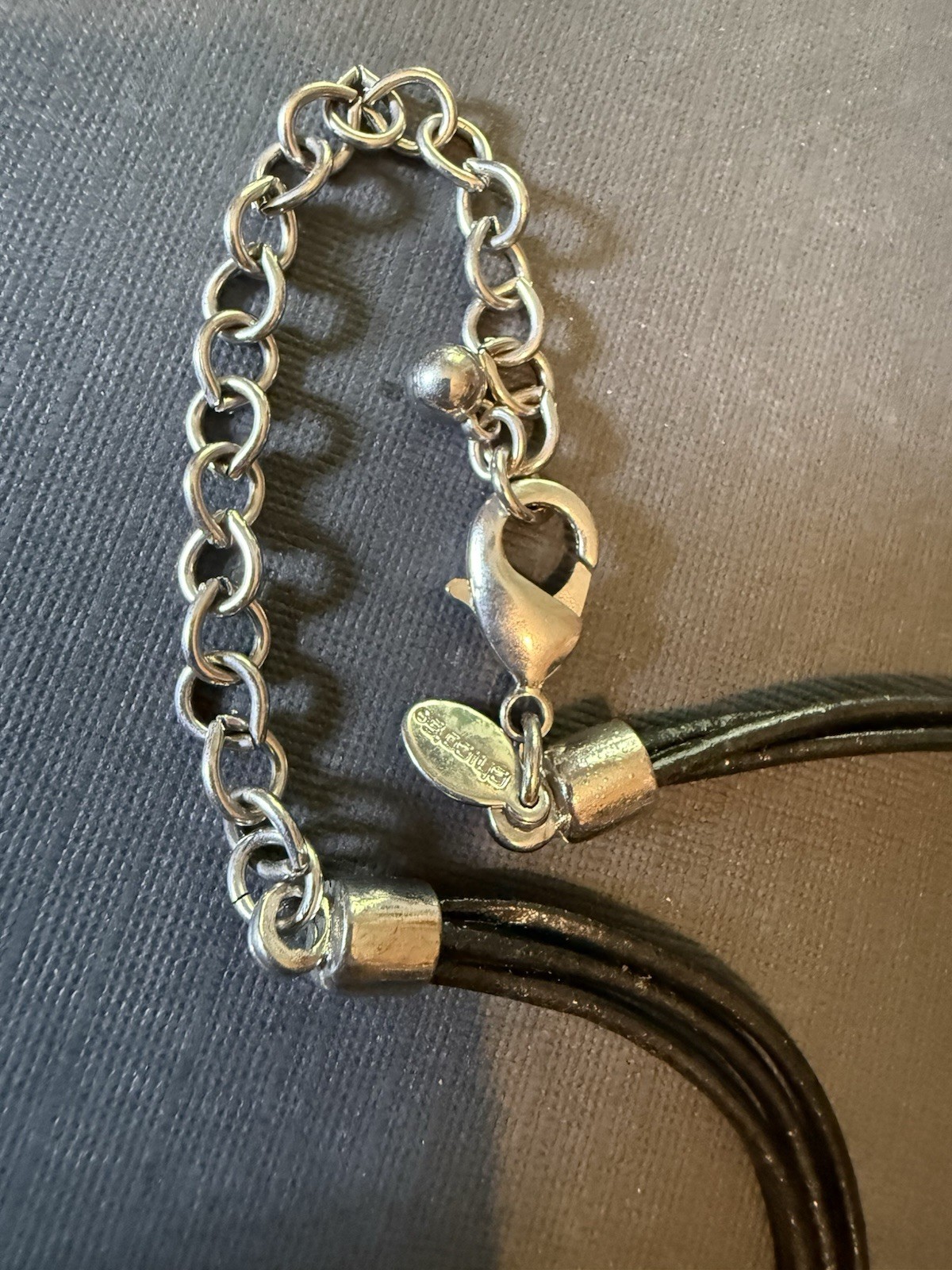 Chico’s Women’s Necklace – Black Faux Leather W Lg Painted Bead + 4 Silver Bead