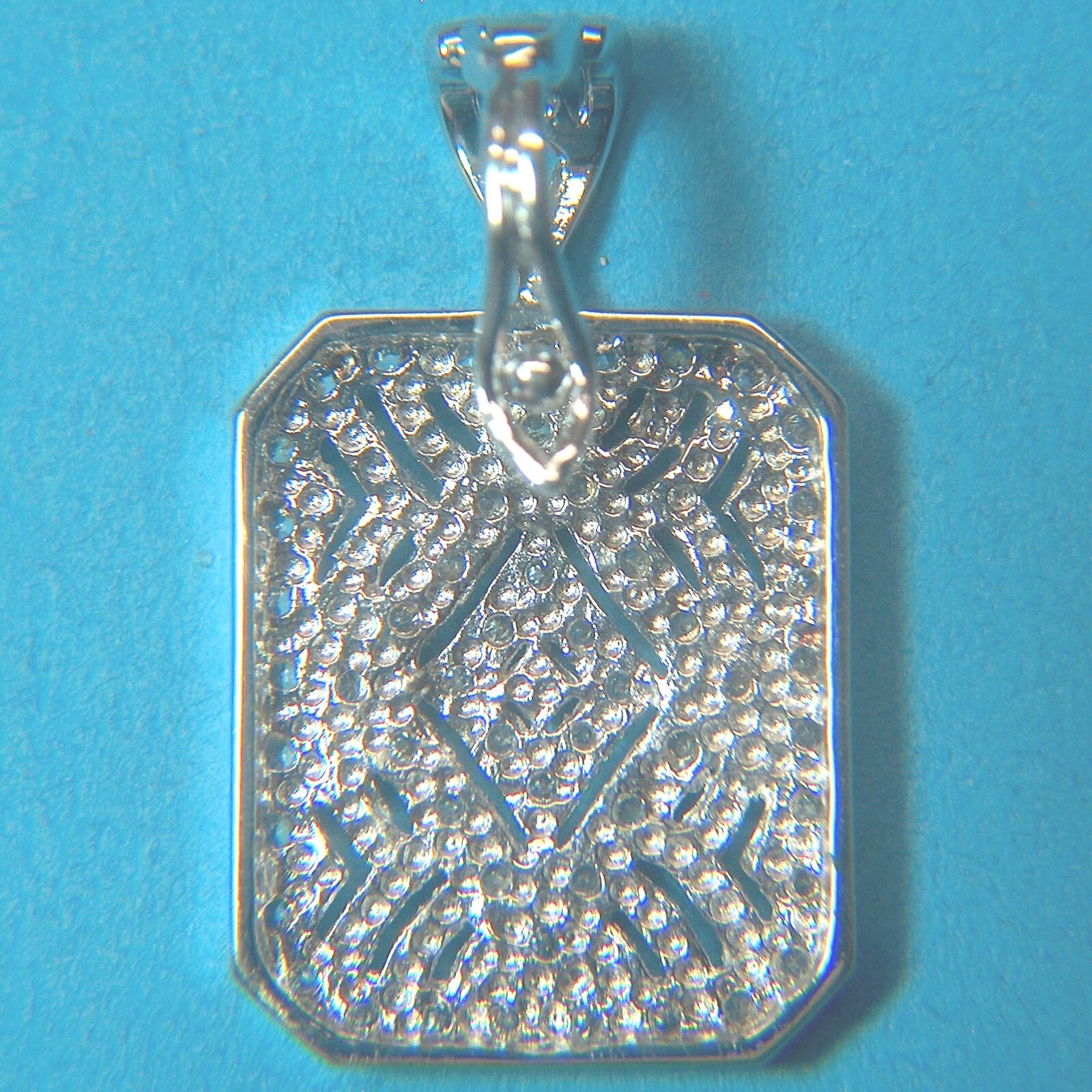 P497 Sterling Silver Latch Bail Rectangular Sparkling Pendant Solid 925