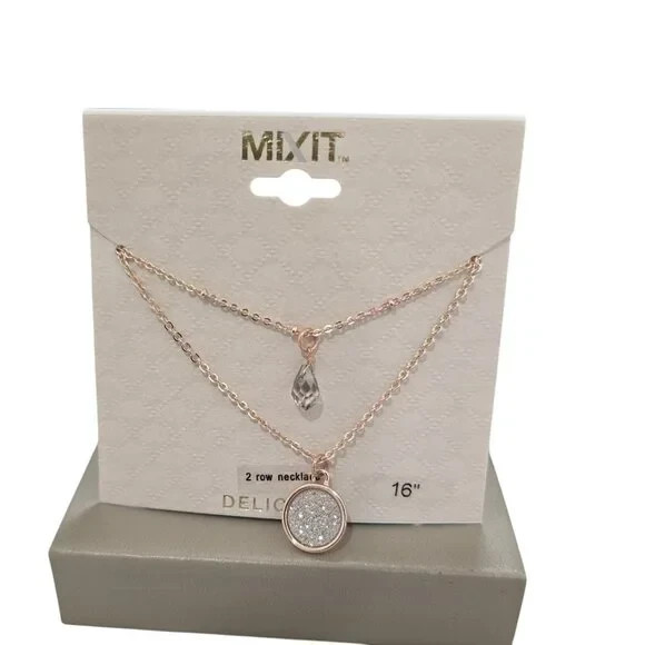 Mixit Women’s Double Layered Rose Gold Plated Charm Pendant Necklace NWT