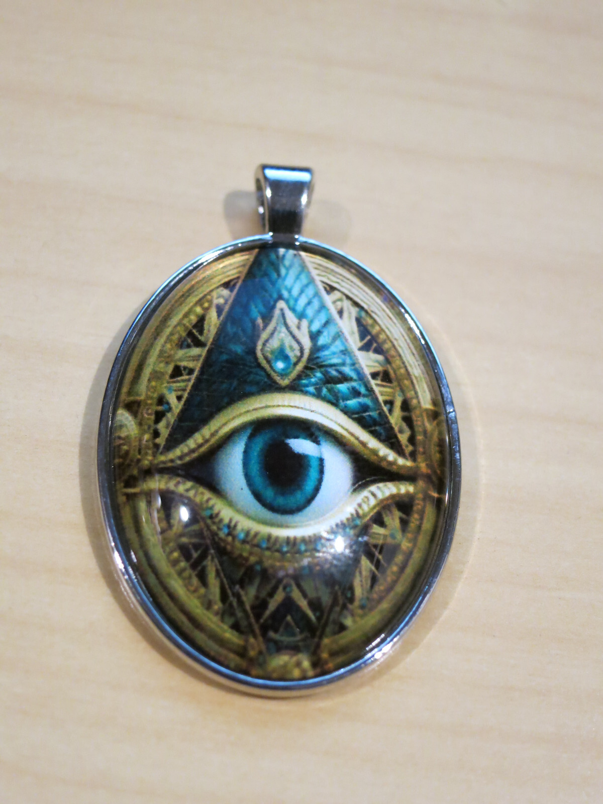 Mason Gothic Oval Jewelry Vintage Silvery Elegant Evil Eye Pendant Necklace