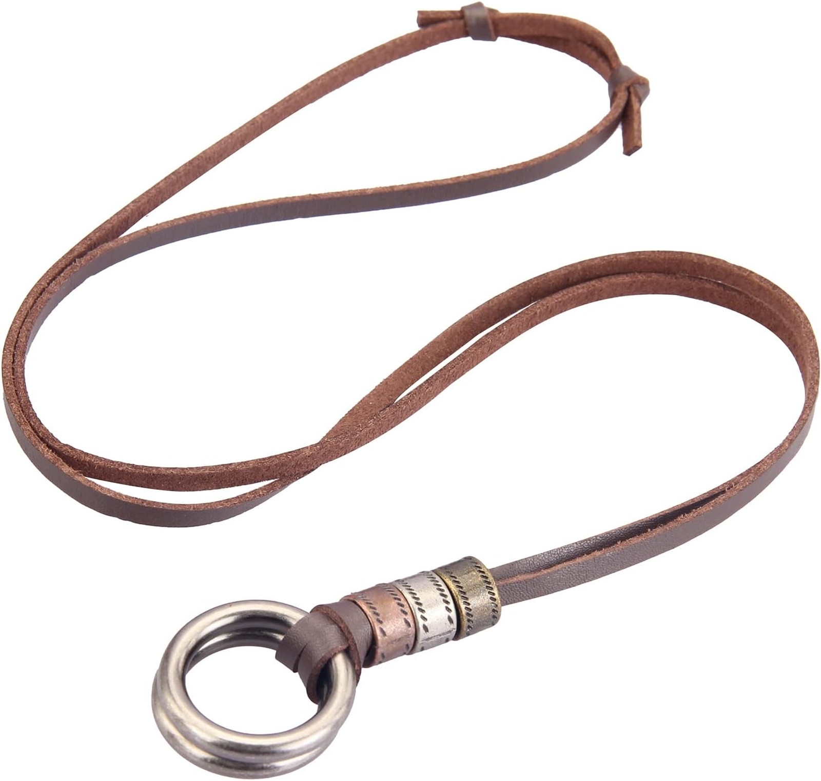 Leather Cord Necklace with Wooden Pendant, Adjustable Length, Vintage Boho
