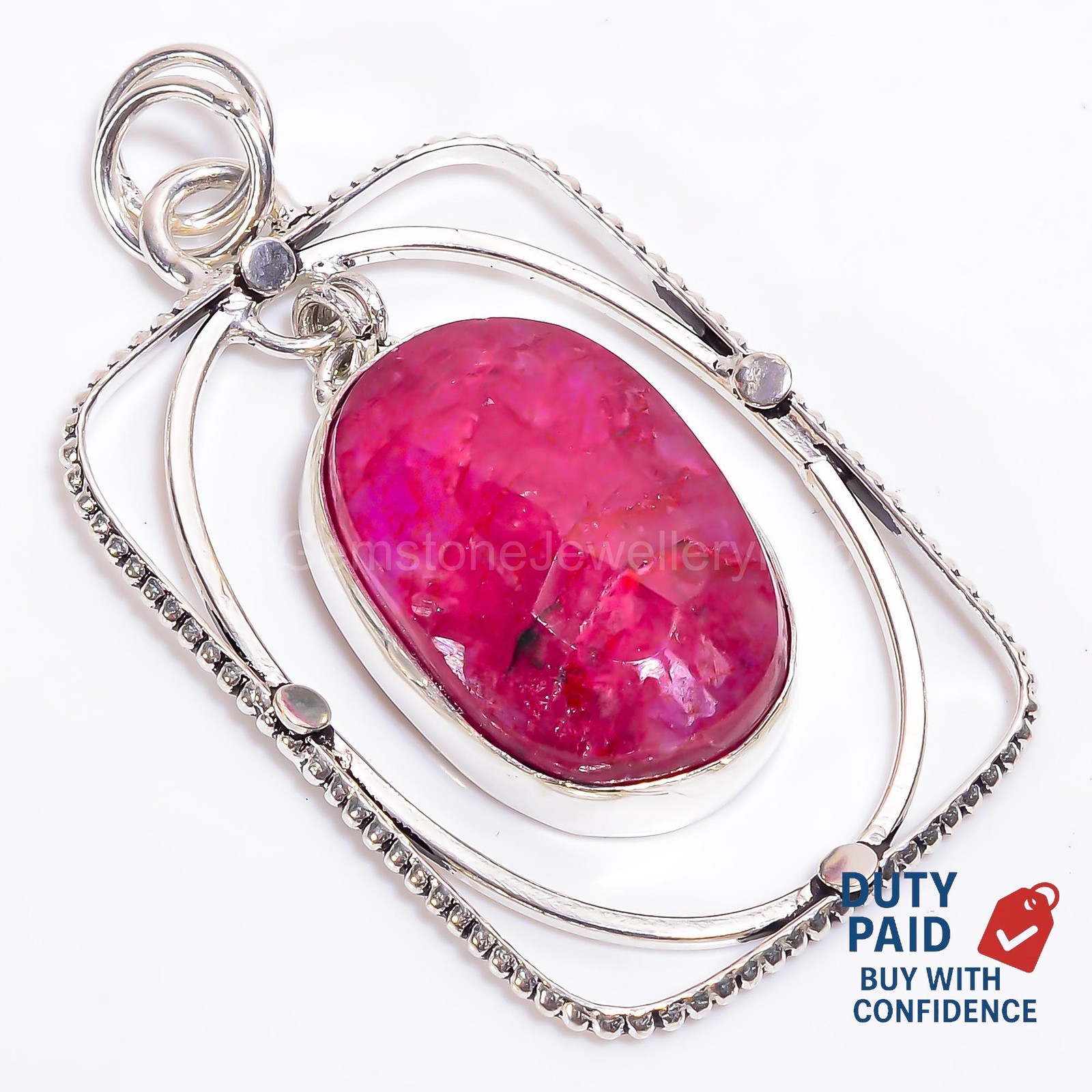 Genuine Kashmir Ruby 925 Sterling Silver Ethnic Channel Set Wife Pendant Jewelry