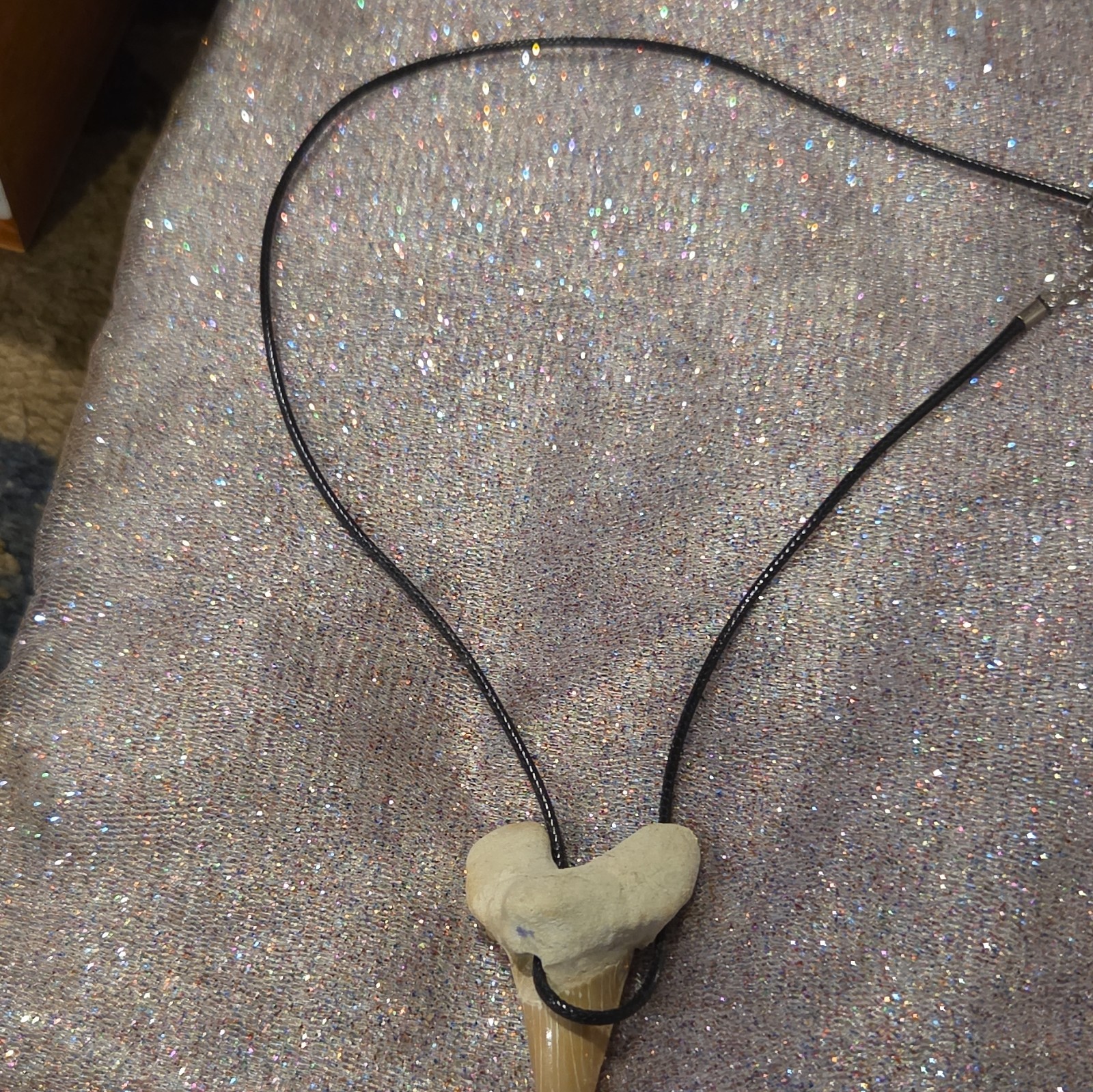 Black Cord Necklace Heart-Shaped Bone Amulet Pendant Nature Theme No Clasp