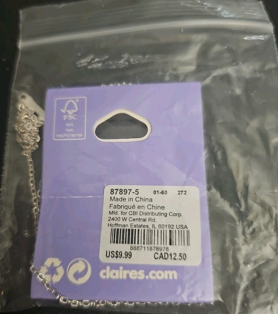 NIP Claires Letter “A” Necklace Rhinstones Silver Tone Kids Or Adults