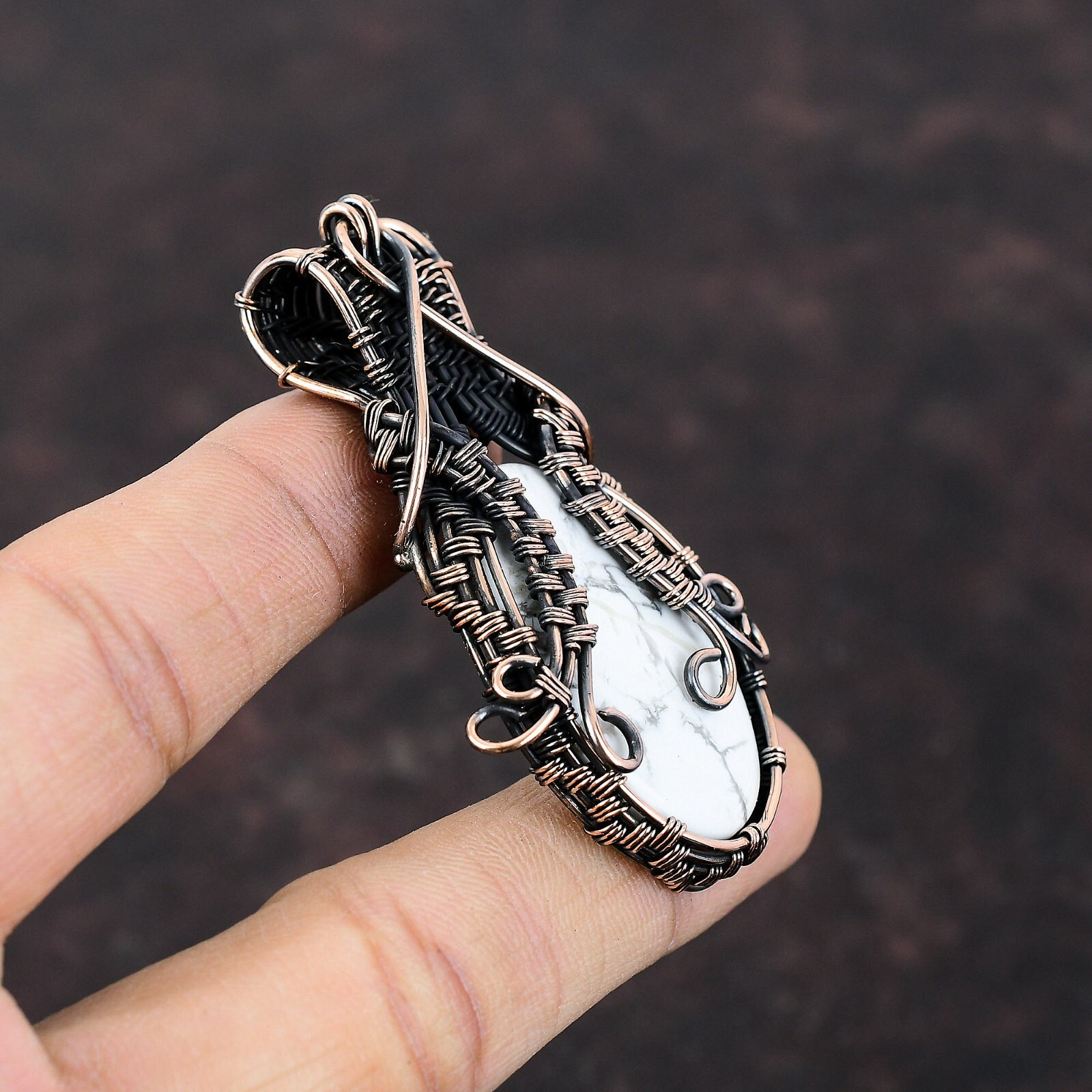 Women’s Day Sale Howlite Copper Gift For Bestie Wire Wrapped Pendant 2.56″