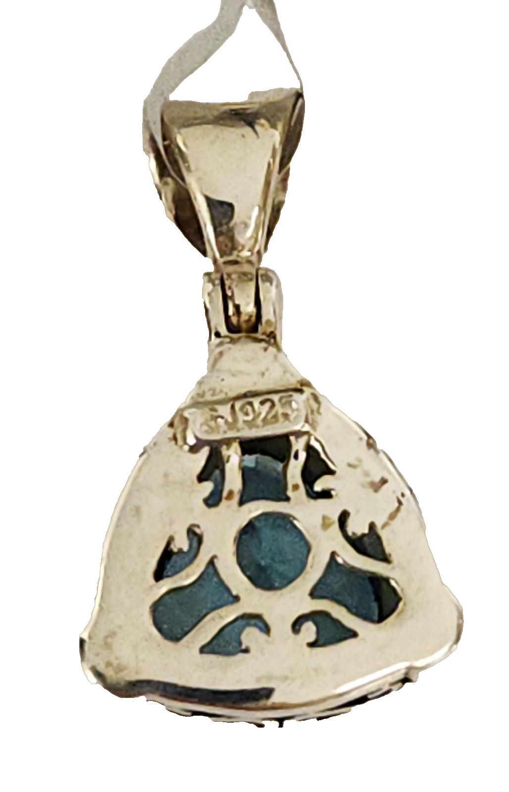 NWT SJ Sterling Silver Trillion Cut 17.42 tcw Blue Topaz Filigree Pendant 1″