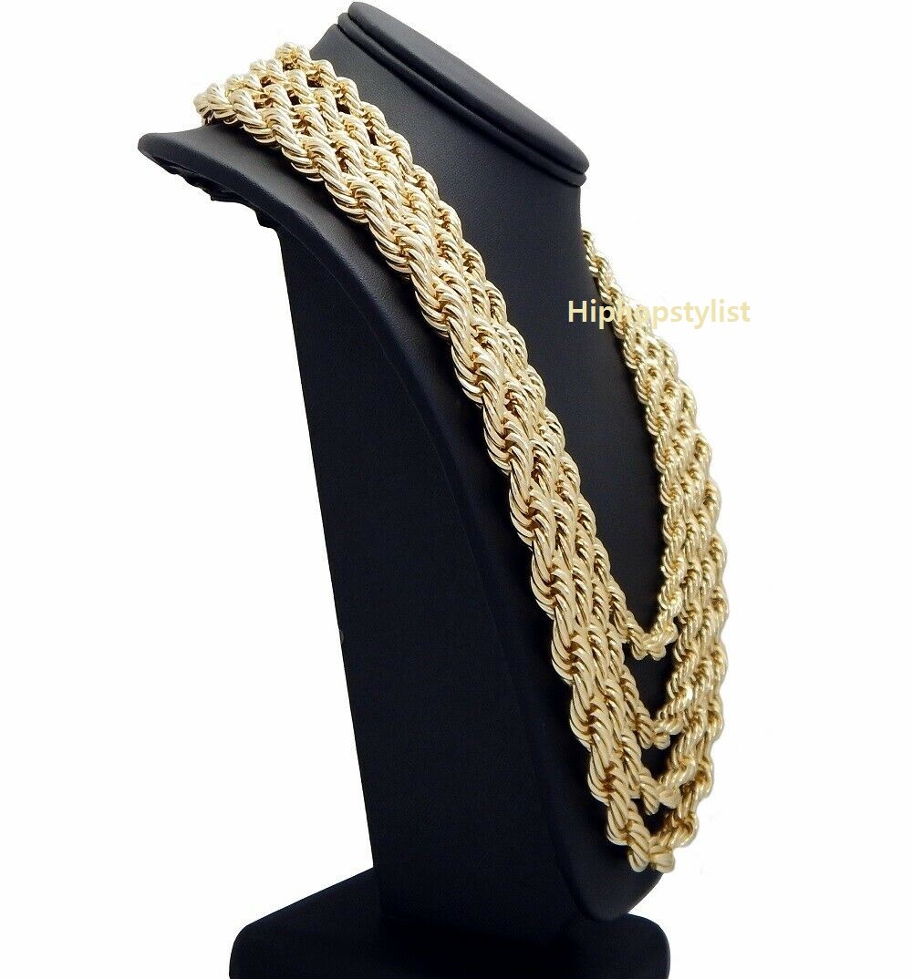 Rope Chain Necklace 7mm to 10mm 20″ 22″ 24″ 26″ 30″ 14K Gold Plated Hip hop