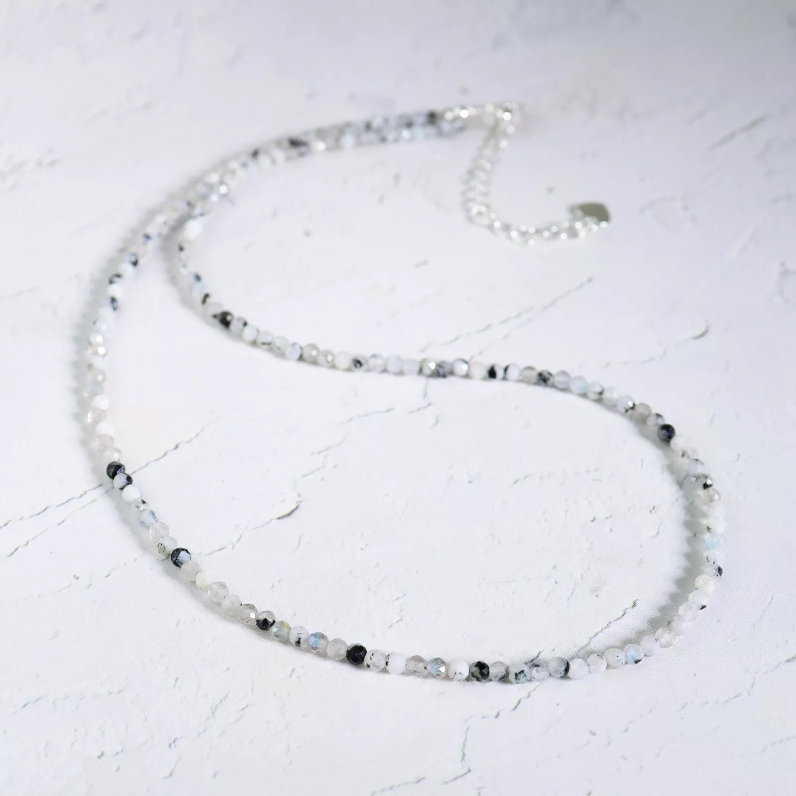 2mm Rainbow Moonstone Crystal Gemstone Faceted Beads Dainty Choker Necklace