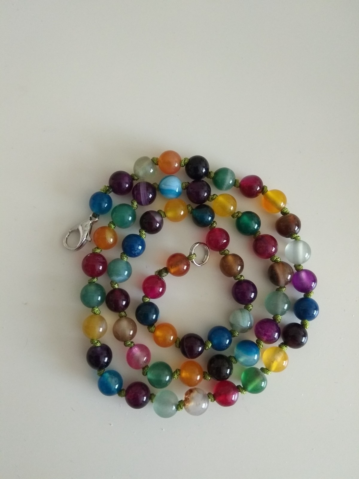 Natural 6mm multi-coloured striped agate gemstone beads necklace 17″-439-79