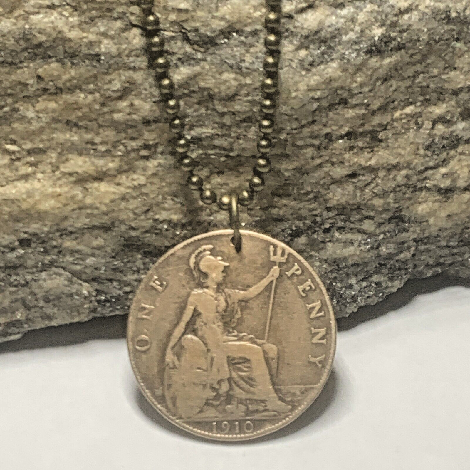 1910 UK Coin Pendant British London. 1 Penny – Edward VII Antique Coin.