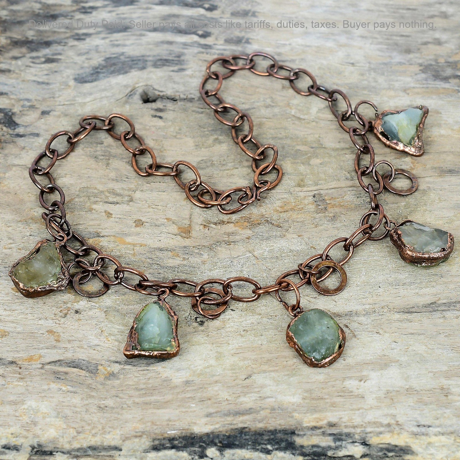 Copper Natural Aquamarine Rough Wedding Chain Electroformed March Birth Necklace