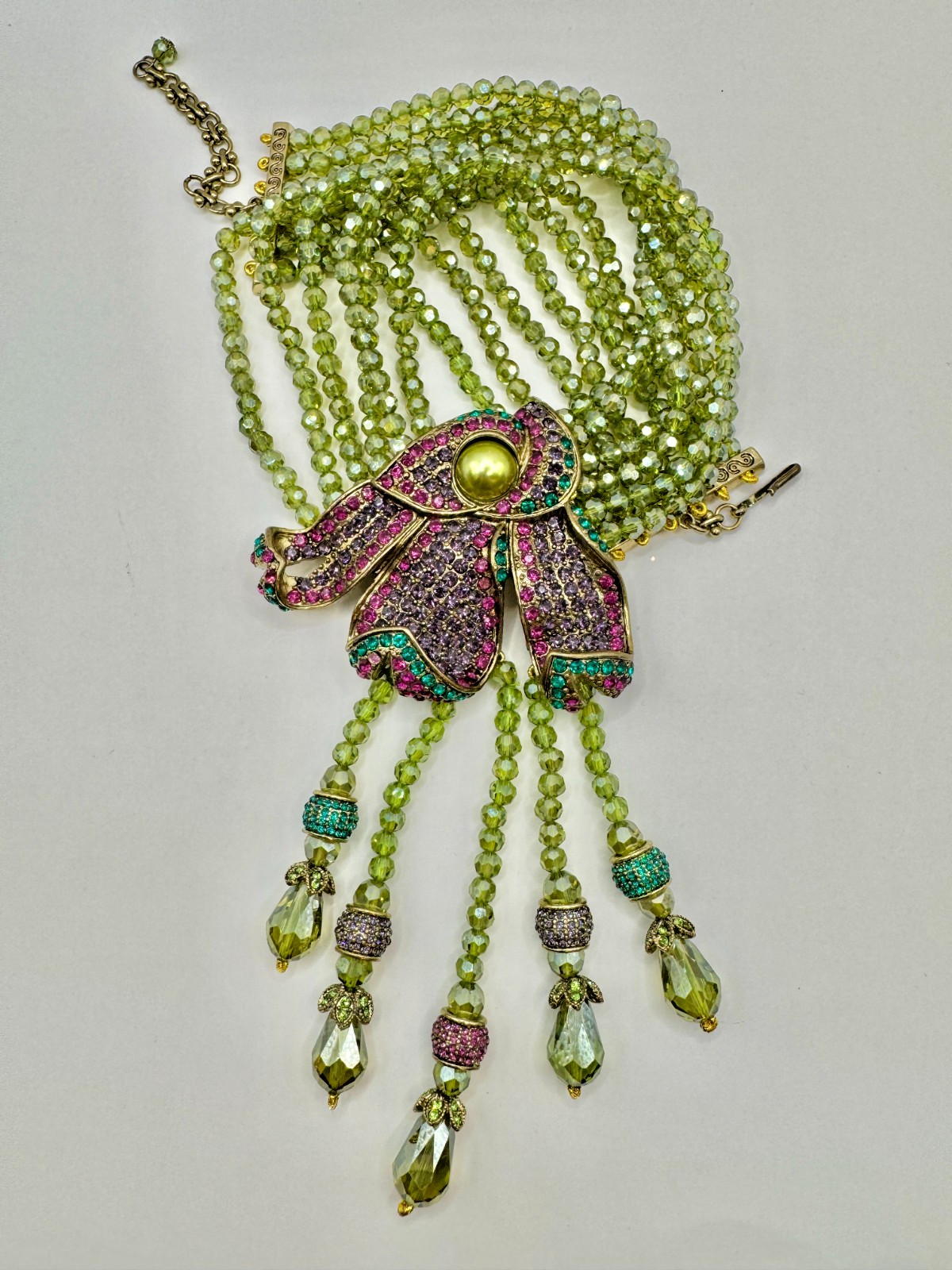 HEIDI DAUS Swarovski’s Peridot Crystal Beads Statement Necklace “Cala Lilly” NIP