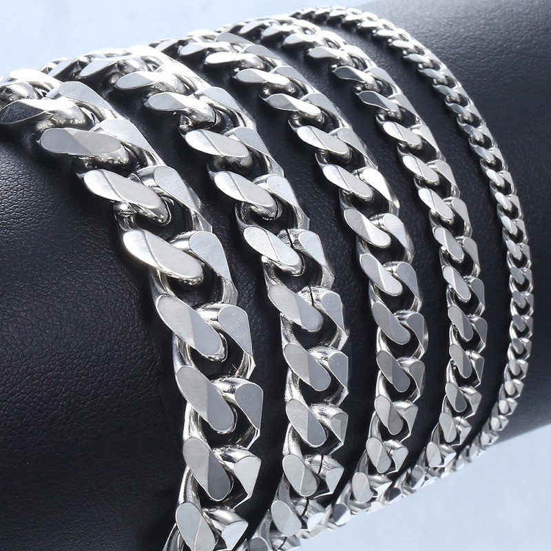 16-36″ Stainless Steel Silver Curb Cuban Chain Necklace Bracelet 3/5/7/9/11/13mm
