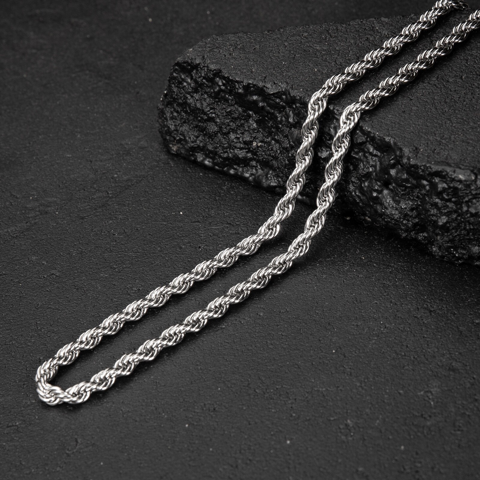 Solid White Gold Plated Heavy 316 Stainless Steel 6MM Twist Rope Chain Necklace