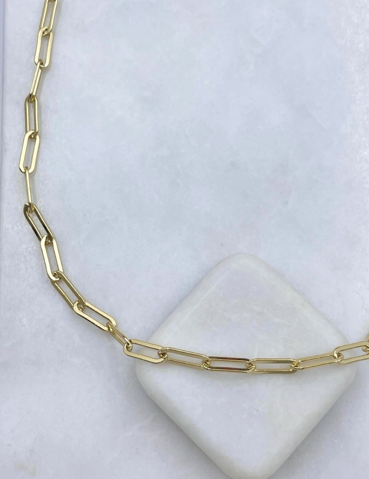 14K Gold Plated Paperclip Chain Necklace Water Resistant Rhodium Finish – 20 in
