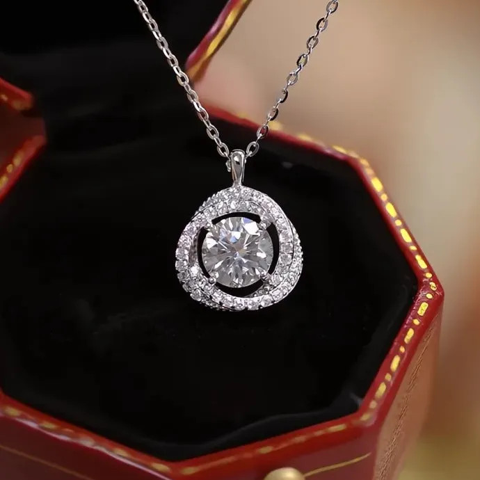Sparkling CZ Geometric Pendant Necklace Brass Luxury Wedding Jewelry