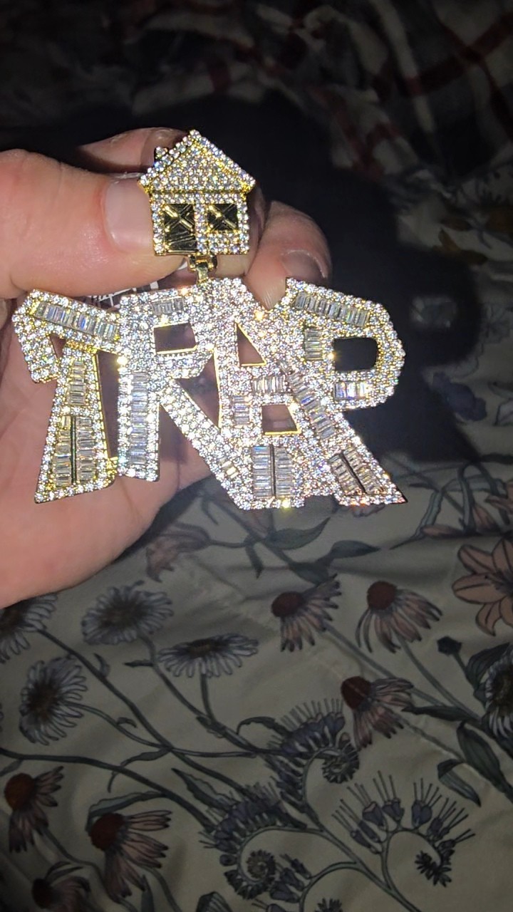 14k Gold Filled TRAP HOUSE Pendant Iced Pavé SIMULATED 5A CZ Baguette Hip Hop