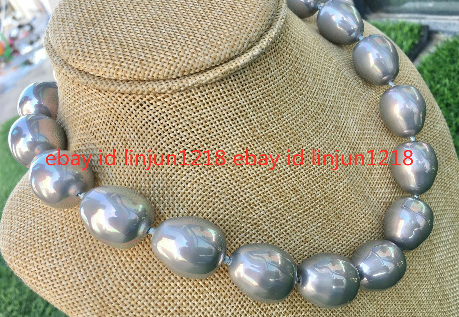 HUGE LARGE FASHION 20MM SOUTH SEA GRAY BAROQUE SHELL PEARL NECKLACE 18-36
