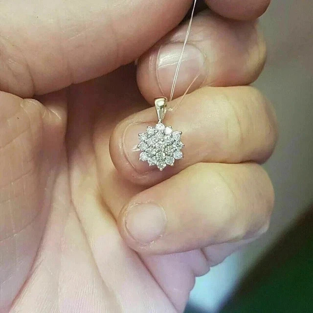2Ct Round Cut Simulated Diamond Cluster Pendant Necklace 14K White Gold Plated