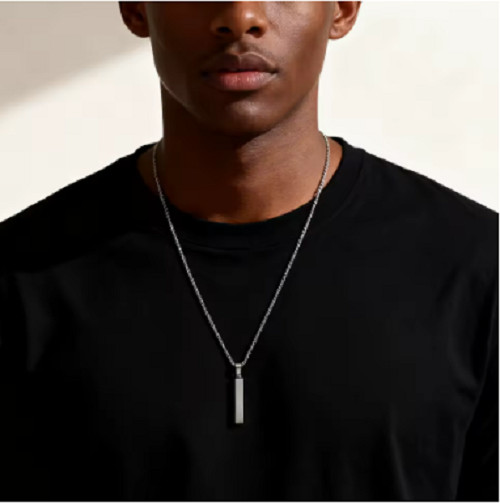 Waterproof Pillar Necklaces for Men Women,Stainless Steel Rectangle Vertical Bar