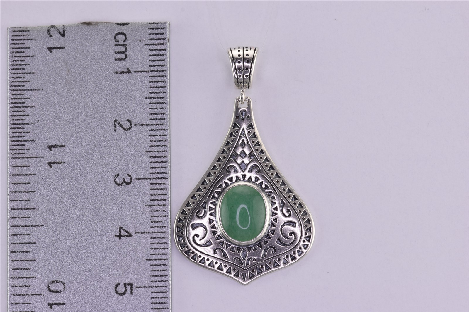 Sterling Silver 33mm x 25mm Green Jadeite Balinese Teardrop 925 Pendant