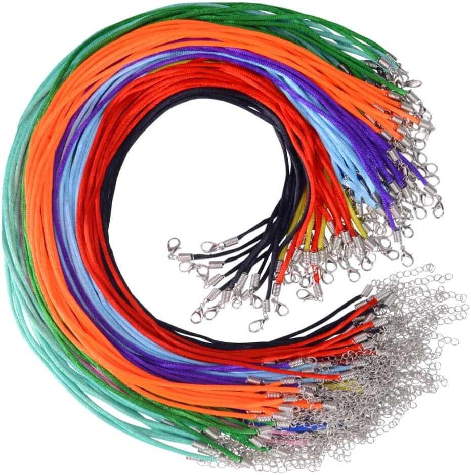 100Pcs Satin Silk Necklace Cord with Lobster Clasp and Extension Chain